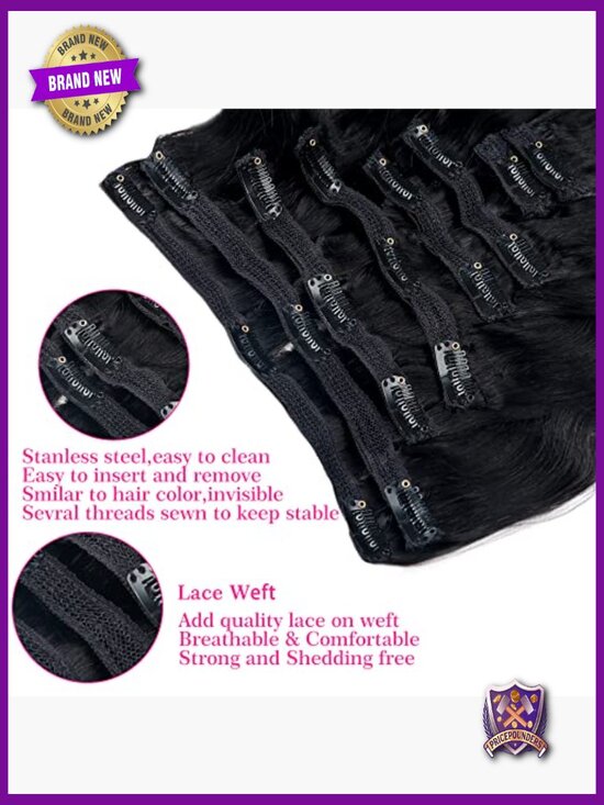 Body Wave Clip-in Hair Extensions Real Human Hair 8Pcs 120g main image 4